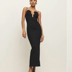 Reformation Black Scallop-Neck Maxi Dress